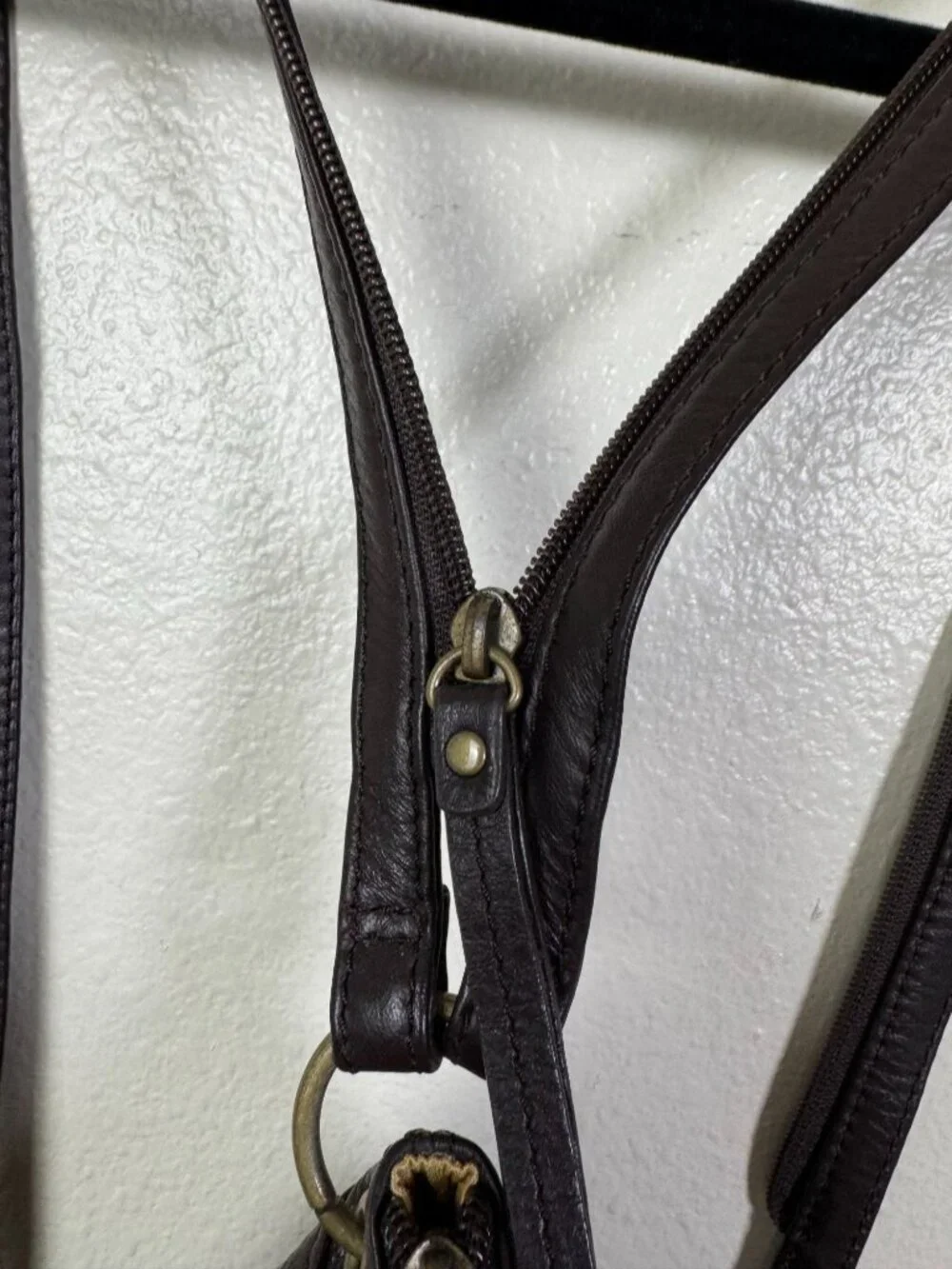 Hobo International Chocolate Brown Leather Sling Backpack Zip strap 12x11